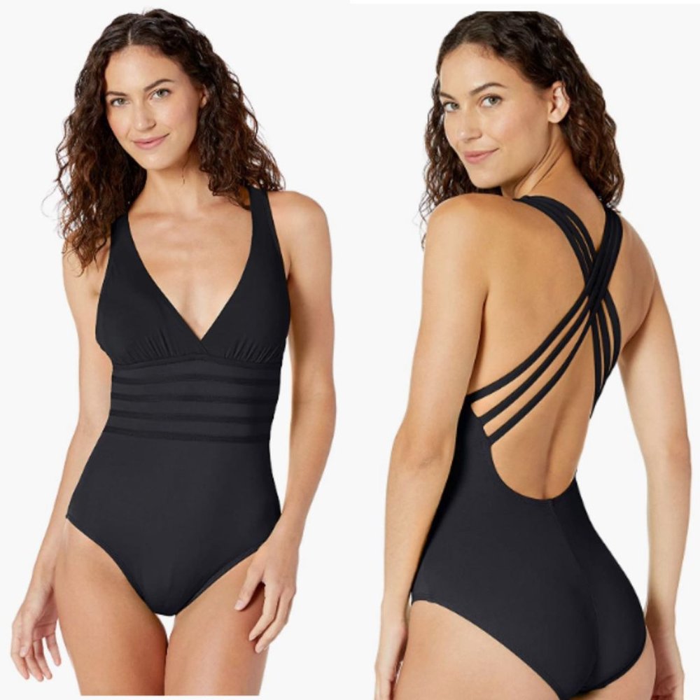 La Blanca Women's Multi-Strap Cross Back One Piece Swimsuit Sz 8